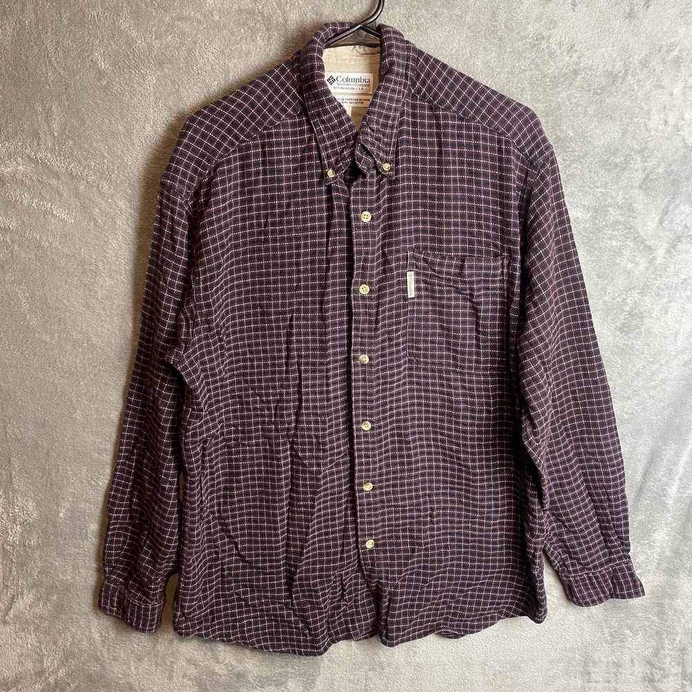 Columbia Mens Large Plaid Button-Down Shirt Purple 100% Cotton